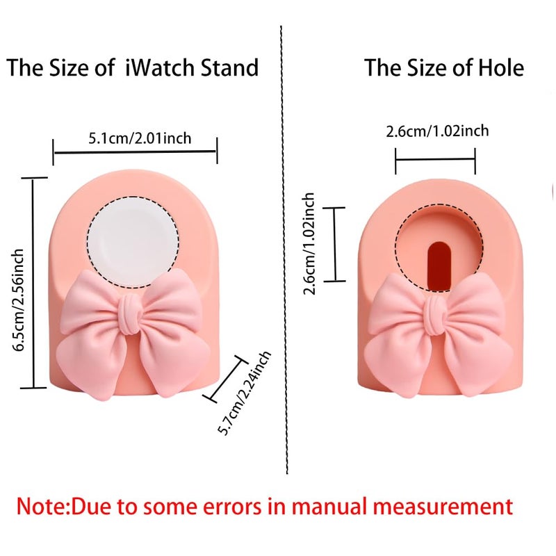 QLD COVER Charger Dock for Apple Watch Ultra/10/9/8/7/6/5/4/3/2/1/SE2/SE, iWatch Cute 3D Bow Tie Silicone Charging Desk Stand Holder, Pink Bow - Image 3