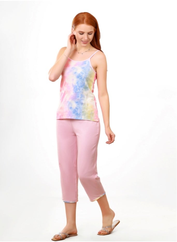 Selina Wear Women's Pajama Set Pink Sleeveless Top and Capri Bottom  - Image 5