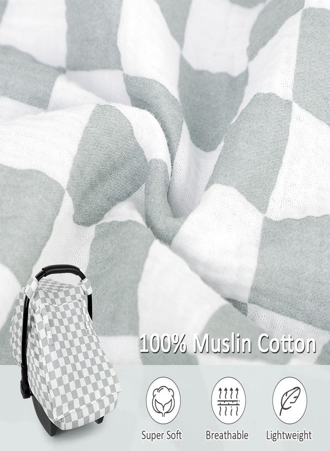 DILIMI Car Seat Covers for Babies, Muslin Cotton Baby Car Seat Cover with Breathable Mesh Window, Summer Infant Car Seat Canopy for Boys Girls Newborn, Green Checkered - Image 3