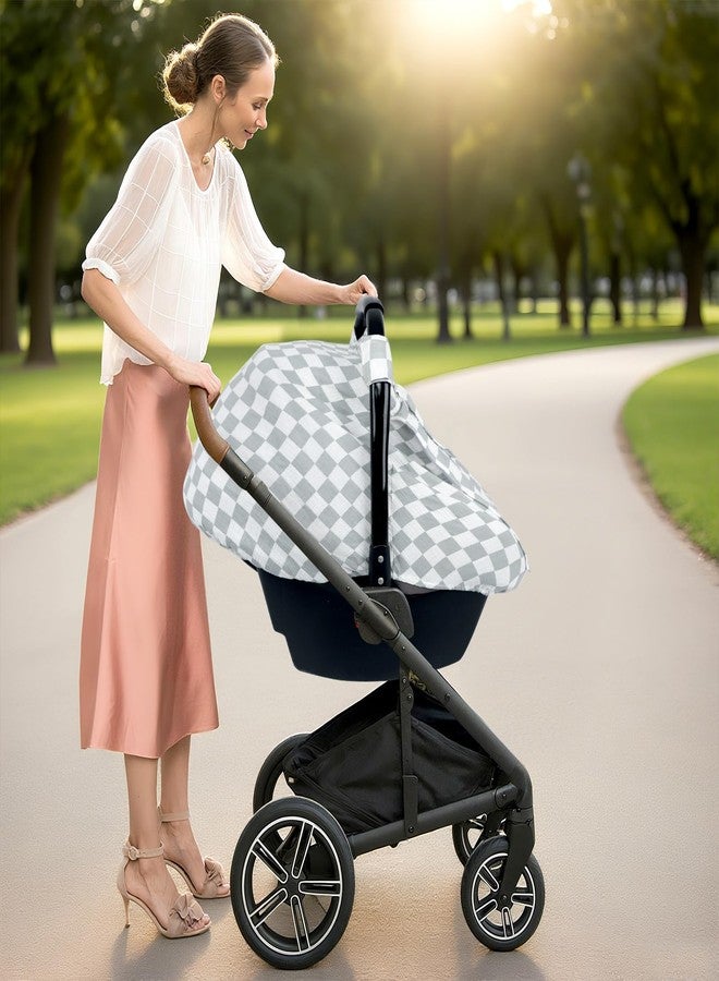 DILIMI Car Seat Covers for Babies, Muslin Cotton Baby Car Seat Cover with Breathable Mesh Window, Summer Infant Car Seat Canopy for Boys Girls Newborn, Green Checkered - Image 5