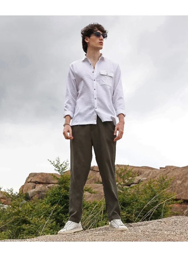 CAHOOT  Men's Powder White Utility Textured Shirt For Casual Wear | Spread Collar | Long Sleeve | Button Closure | Shirt Crafted With Comfort Fit For Everyday Wear for Men | Best Price UAE