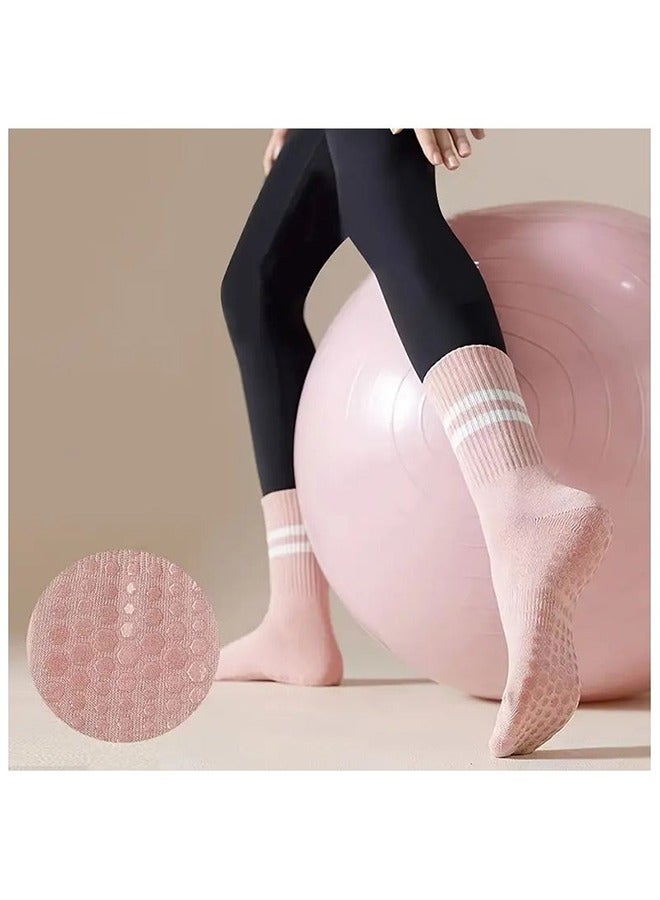 Non Slip Socks Women Fashion All Season Socks Sports Casual Simple Striped Colors for Pilates Yoga Barre Ballet Dance Fitness Football Hospital Mid-Tube Socks Free Size 3-Pair - Image 3