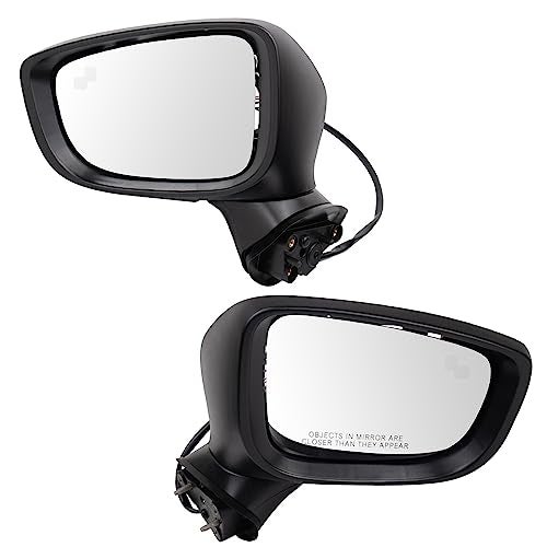 TRQ Driver & Passenger Side Power Mirror Set Smooth Black without Heat with Blind Spot Indicator Compatible with 2017-2021 Mazda 6 MA1320231 MA1321231 - Image 1