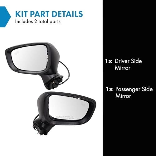 TRQ Driver & Passenger Side Power Mirror Set Smooth Black without Heat with Blind Spot Indicator Compatible with 2017-2021 Mazda 6 MA1320231 MA1321231 - Image 2