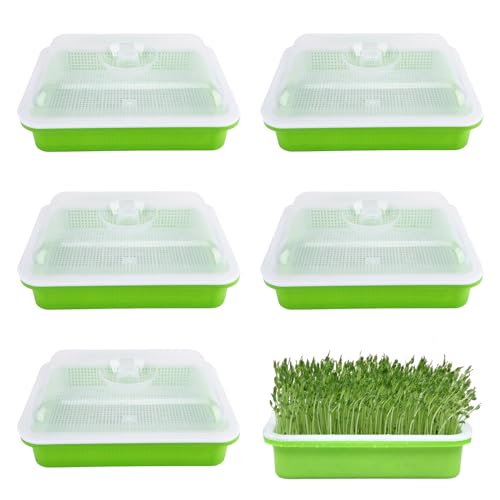 Homend 5 Pack Seed Sprouter Tray With Lid, Seed Germination Tray BPA Free Nursery Tray For Seedling Planting Great For Garden Home Office (5),Green, White - Image 1