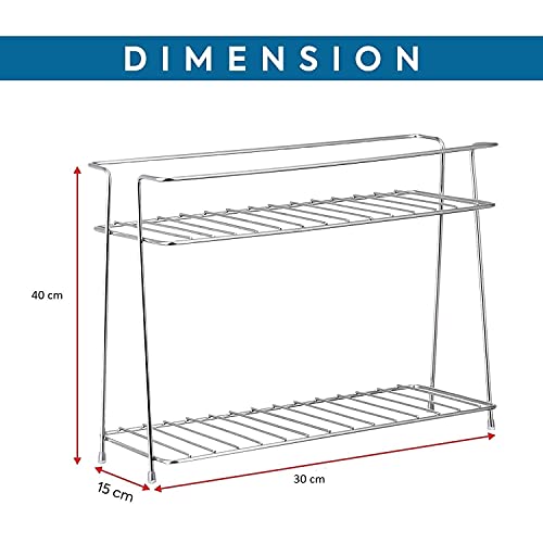 CR18 COLLECTION Stainless Steel Kitchen Rack, Stand, Organizer & Space Saver, 2-Tier Trolley Basket for Boxes Utensils Dishes Plates for Home (Floor Type Self), Countertop, Tabletop, Tiered Shelf - Image 2