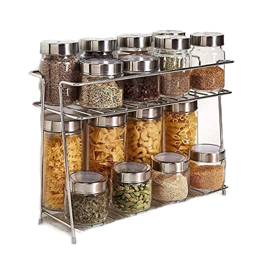 CR18 COLLECTION Stainless Steel Kitchen Rack, Stand, Organizer & Space Saver, 2-Tier Trolley Basket for Boxes Utensils Dishes Plates for Home (Floor Type Self), Countertop, Tabletop, Tiered Shelf - Image 1