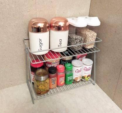 CR18 COLLECTION Stainless Steel Kitchen Rack, Stand, Organizer & Space Saver, 2-Tier Trolley Basket for Boxes Utensils Dishes Plates for Home (Floor Type Self), Countertop, Tabletop, Tiered Shelf - Image 4