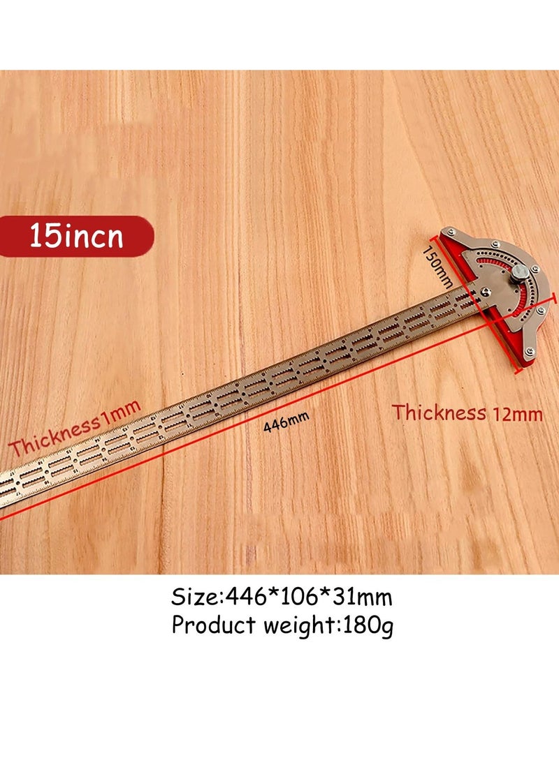 Excefore Wood Workers Edge Rule,Woodworking Edge Ruler Protractor Angle Finder T Ruler Stainless Steel Angle Measure Tool, 0-70 Grad T-Type Woodwork Ruler for Carpentry Household DIY (15 inches)  - Image 5