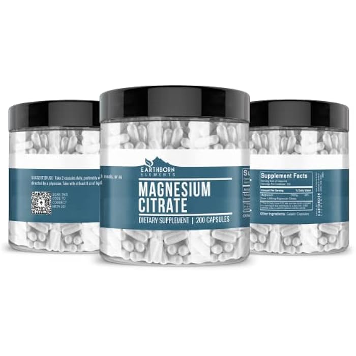 Earthborn Elements Magnesium Citrate 200 Capsules, Pure & Undiluted, No Additives - Image 2