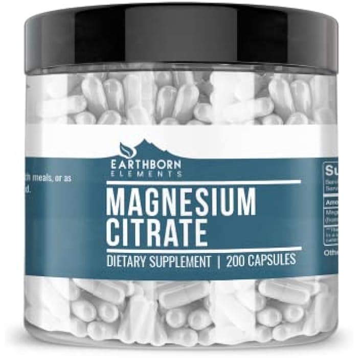 Earthborn Elements Magnesium Citrate 200 Capsules, Pure & Undiluted, No Additives - Image 1