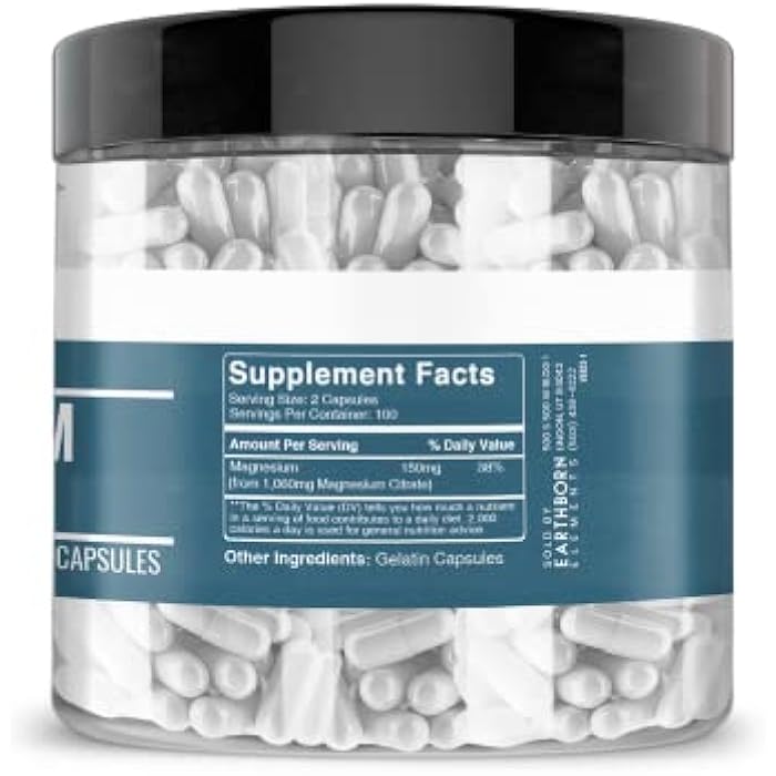 Earthborn Elements Magnesium Citrate 200 Capsules, Pure & Undiluted, No Additives - Image 4