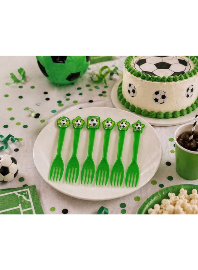 Toyland Football Theme Plastic Forks – 6 Pcs Set, Green Disposable Party Forks with Soccer Design - Image 2