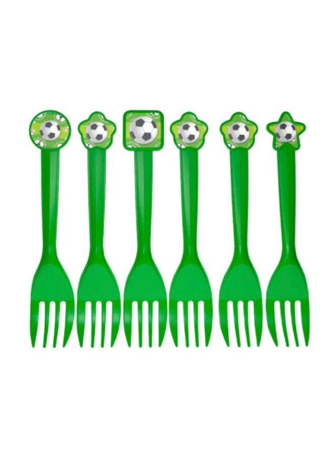 Toyland Football Theme Plastic Forks – 6 Pcs Set, Green Disposable Party Forks with Soccer Design - Image 1