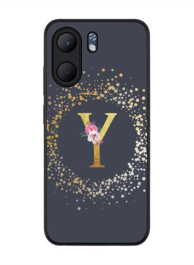 Stylizedd For Oppo A5x 5G / A5x 4G Case,Slim fit Camera Protection, Shockproof Thin Phone cover  - Custom Monogram Floral - Y  (Grey )