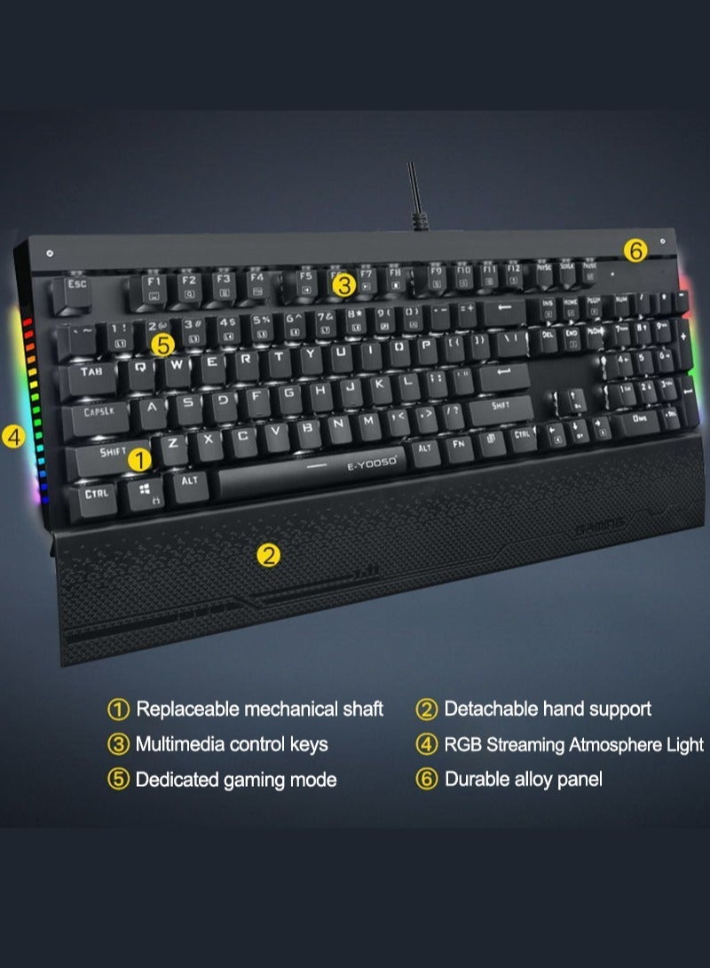 إي-يوسو لوحة مفاتيح الألعاب الميكانيكية Z-727 RGB مع مجموعة ماوس الألعاب RGB، لوحة مفاتيح ميكانيكية Blue Switch - Image 4