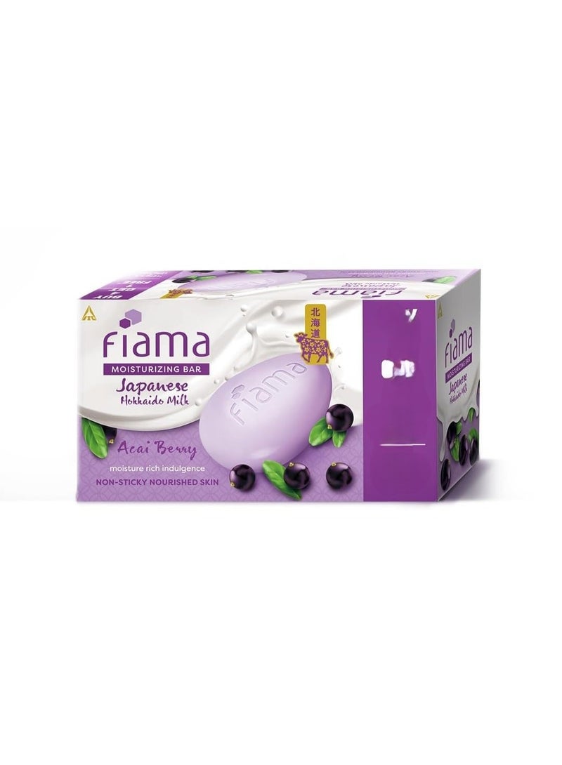 Fiama Japanese Hokkaido Milk & Acai Berry Moisturizing Soap Bar - 625g (125gx4+1), Pack of 5 Soaps, For Non-Sticky Nourished Skin, With 1/3 Skin Moisturizers & Vitamin F, Mood Uplifting Fragrance - Image 1