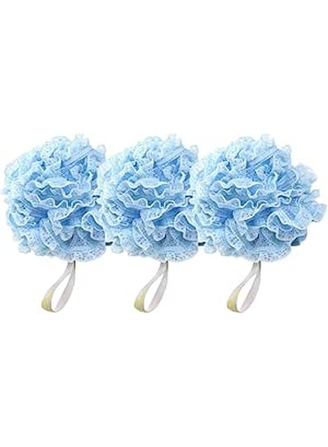 Blue Bath Mesh Ball Pouf 3 Pack Exfoliating Body Scrubber for Men and Women - Image 1