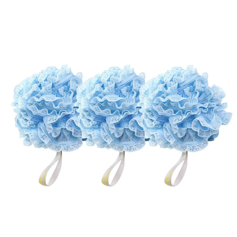Blue Bath Mesh Ball Pouf 3 Pack Exfoliating Body Scrubber for Men and Women - Image 2