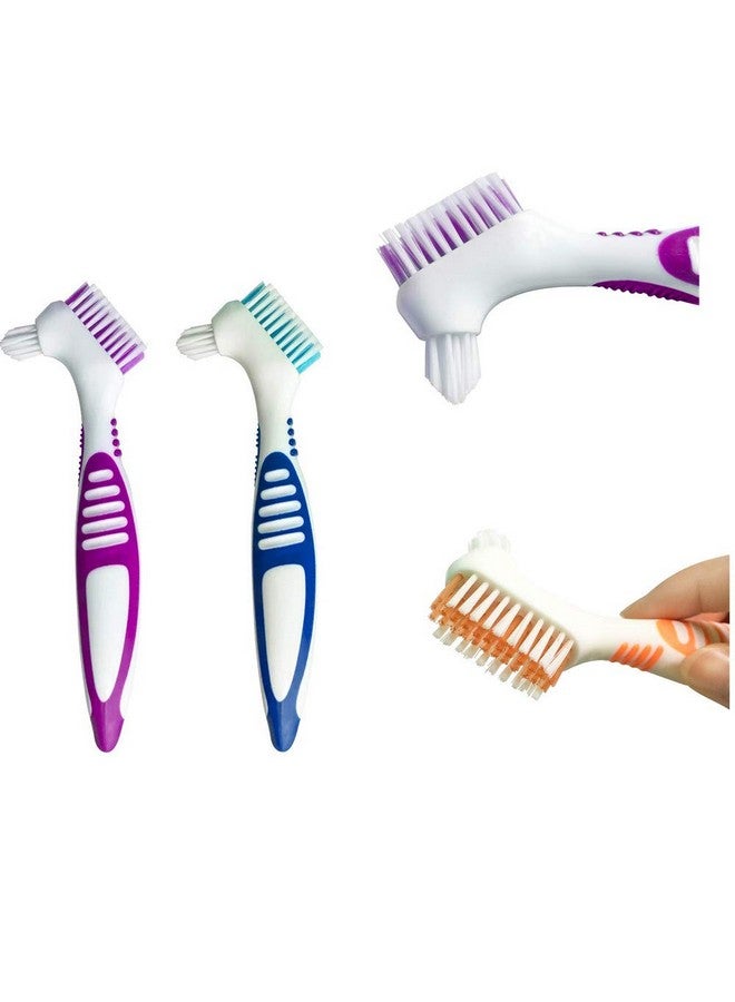 Generic 3 Pcs Denture Cleaning Brush Portable Cleaning Brush False Teeth Brushes for Denture Care Denture Cleaner with Multi-Layered Soft Bristles and Dual Angled  - Image 2