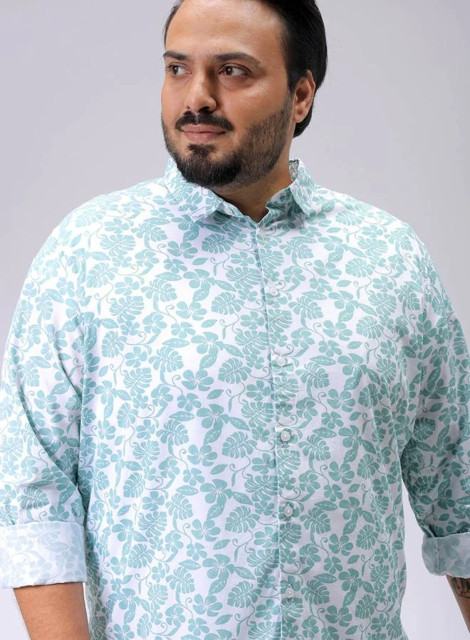 HARDSODA Men Plus Size Regular Fit Floral Print Cutaway Collar Full Sleeves Casual Shirt