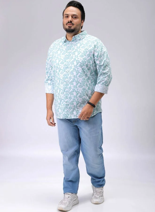 HARDSODA Men Plus Size Regular Fit Floral Print Cutaway Collar Full Sleeves Casual Shirt