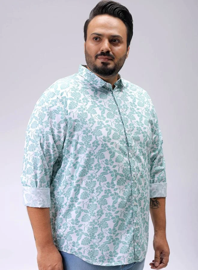 HARDSODA Men Plus Size Regular Fit Floral Print Cutaway Collar Full Sleeves Casual Shirt