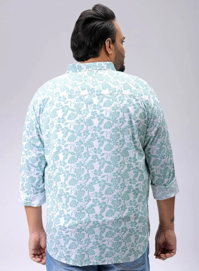 HARDSODA Men Plus Size Regular Fit Floral Print Cutaway Collar Full Sleeves Casual Shirt