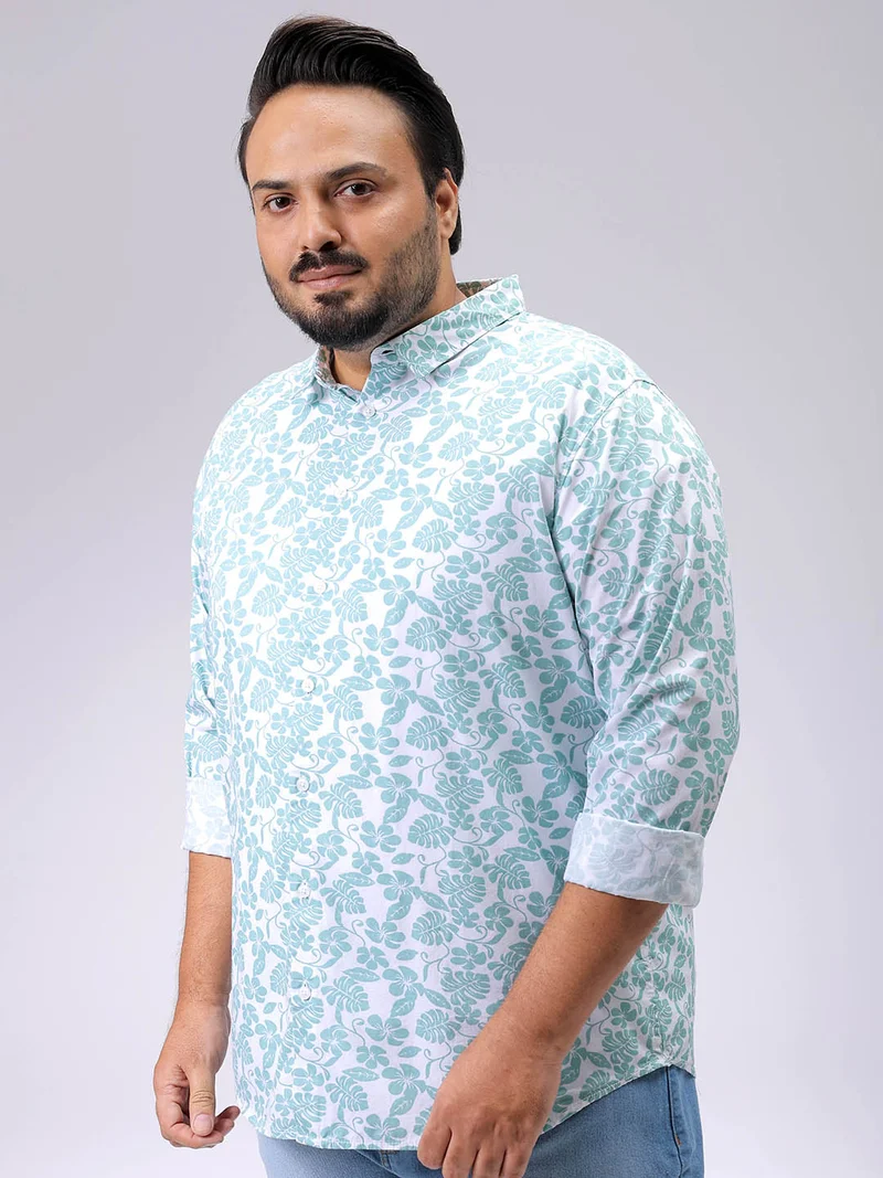 HARDSODA Men Plus Size Regular Fit Floral Print Cutaway Collar Full Sleeves Casual Shirt