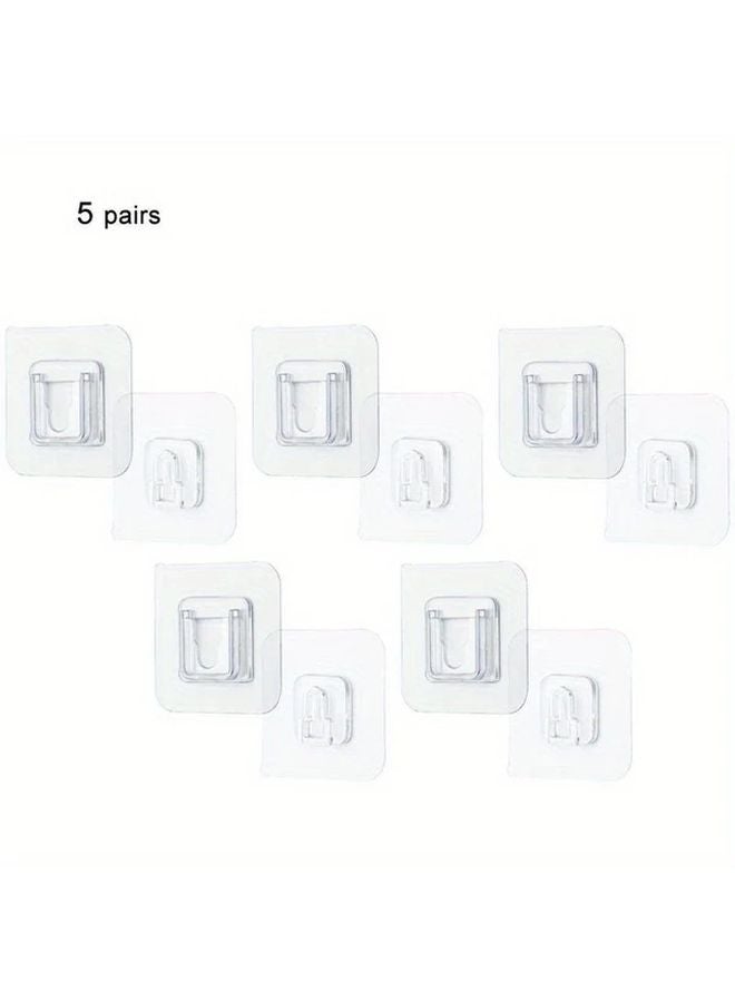 10pcs Strong Transparent Double Sided Adhesive Wall Hooks For Kitchen And Bathroom Storage - Image 1