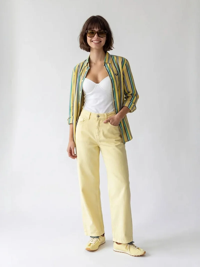 ميكسراي MIXRAY High-Waist Wide-Leg Cotton Jeans