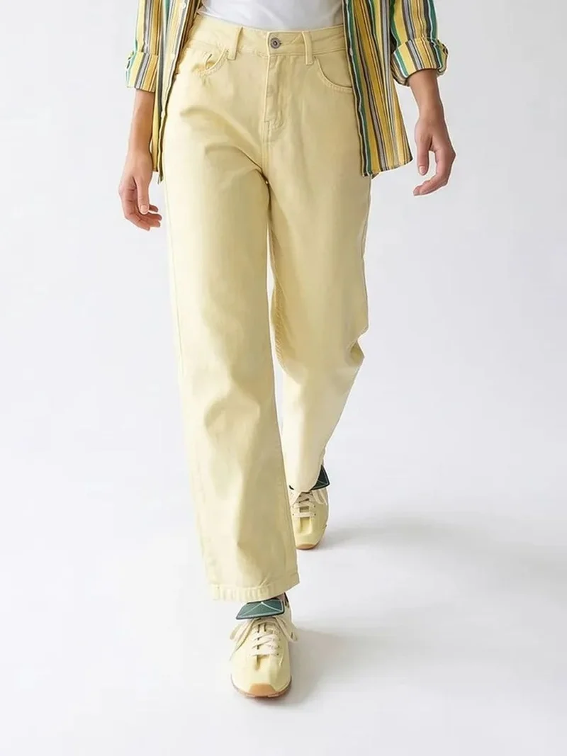 ميكسراي MIXRAY High-Waist Wide-Leg Cotton Jeans
