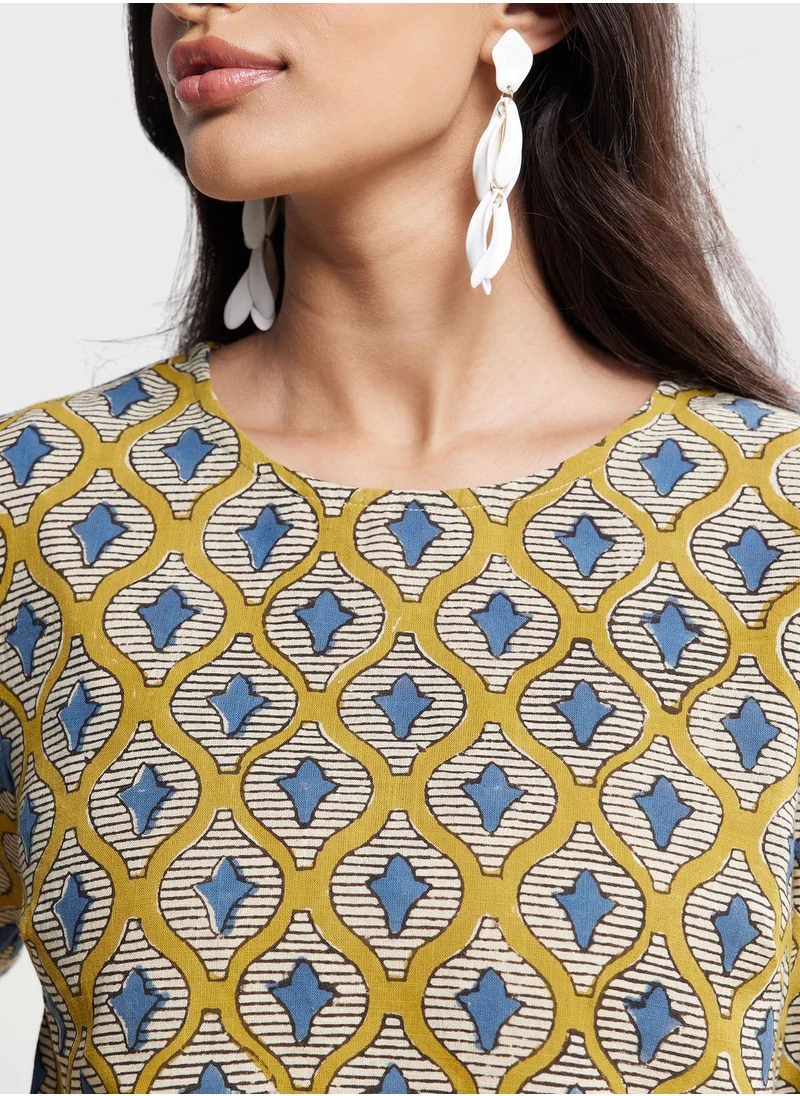 فاب انديا Crew Neck Printed Short Top