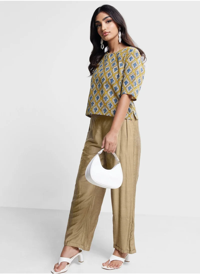 فاب انديا Crew Neck Printed Short Top