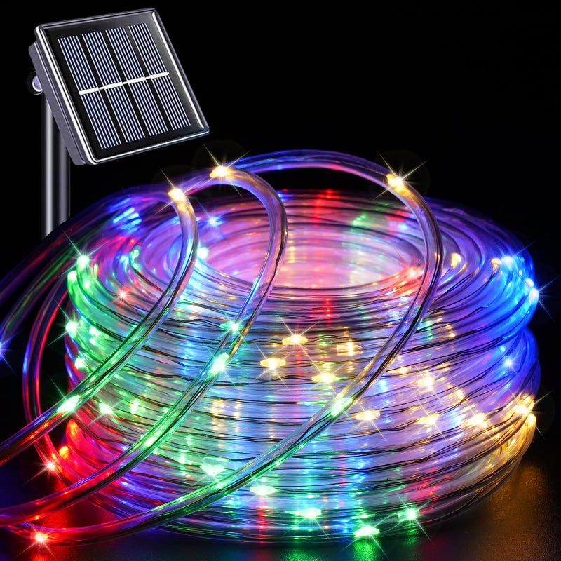 YEGUO Solar Rope Lights Outdoor Waterproof 66ft 200 LED Multicolor String Lights 8 Modes Fairy Lights in Clear Thin Tube - Image 2