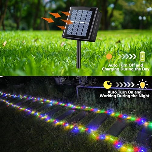 YEGUO Solar Rope Lights Outdoor Waterproof 66ft 200 LED Multicolor String Lights 8 Modes Fairy Lights in Clear Thin Tube - Image 3