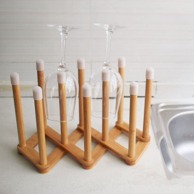 Cyauatt Bamboo Retractable Bottle Drying Rack Cup Dish Drying Rack Sports Water Bottle and Mug Drainer Stand  Plastic Bag Dryer Rack and Multifunctional Drying Rack for Kitchen Countertop - Image 5