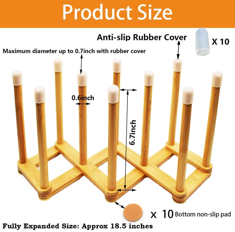 Cyauatt Bamboo Retractable Bottle Drying Rack Cup Dish Drying Rack Sports Water Bottle and Mug Drainer Stand  Plastic Bag Dryer Rack and Multifunctional Drying Rack for Kitchen Countertop - Image 2