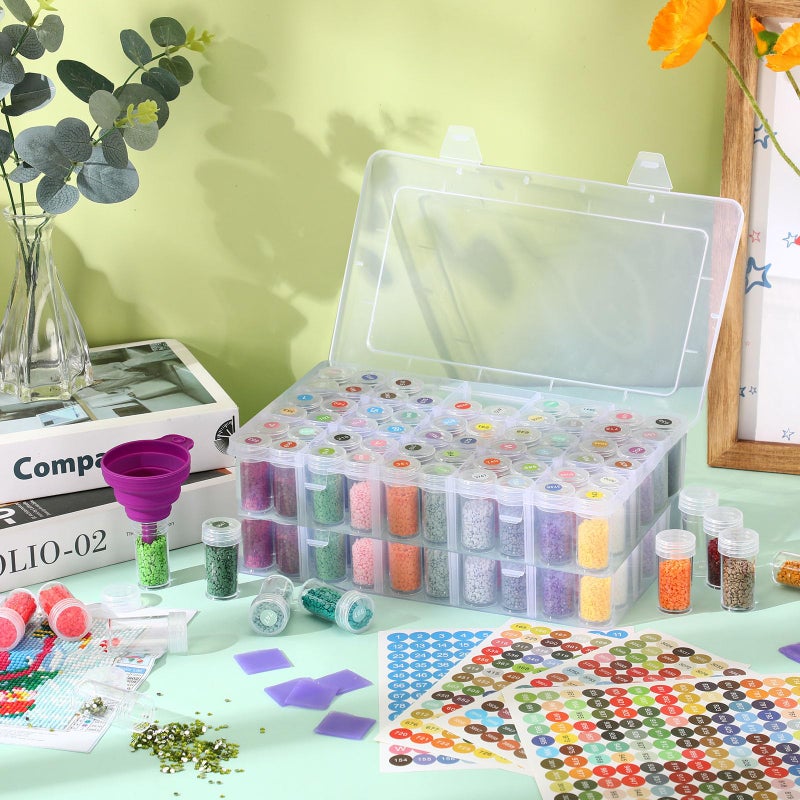 Willinglong 2 Pack Diamond Art Storage Containers Set, Grids Bead Organizer Box with Diamond Painting Accessories Labels for Jewelry Art DIY Dot Craft Bead Storage - Image 2