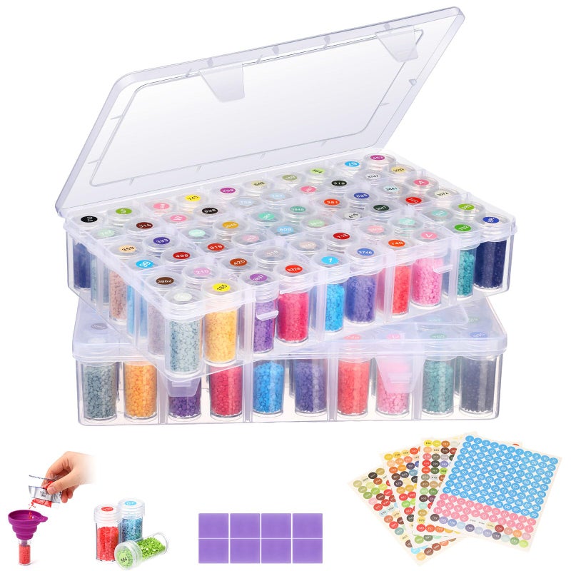 Willinglong 2 Pack Diamond Art Storage Containers Set, Grids Bead Organizer Box with Diamond Painting Accessories Labels for Jewelry Art DIY Dot Craft Bead Storage - Image 1