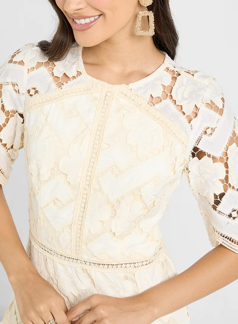Just Me Lace Ruffle Hem Dress