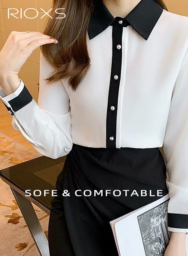 ريوكس زر أسفل قميص النساء، بلوزة الأعمال الكلاسيكية ذات الكعب الطويل، بلوزات شيفون مريحة، قمصان مكتب الأعمال غير الرسمي، ملابس أزياء خريف الربيع، مباراة مع جينز الكعب العالي، السيدات القميص الأبيض للمواعدة مكتب الحياة اليومية - Image 4