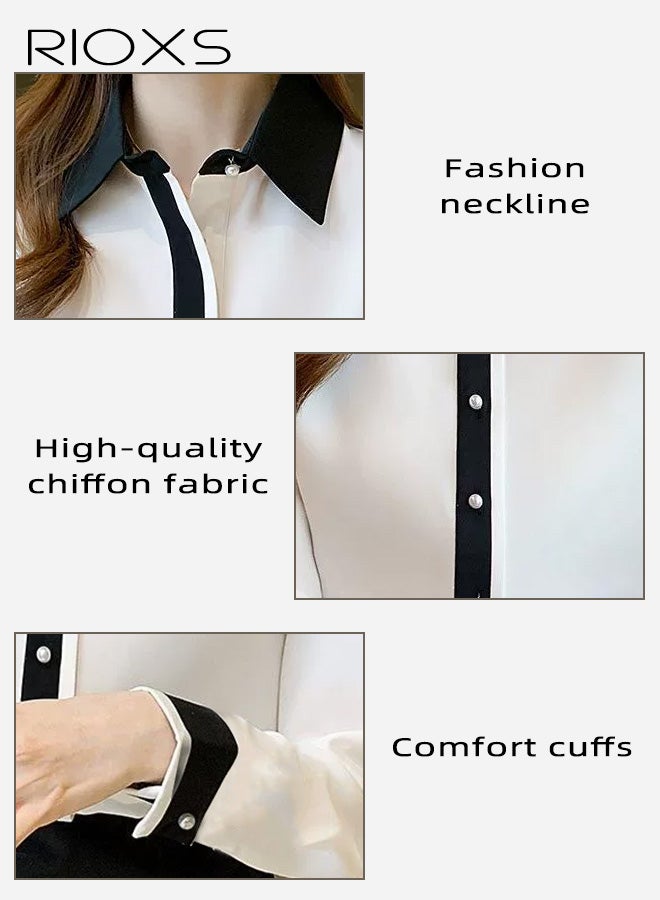 ريوكس زر أسفل قميص النساء، بلوزة الأعمال الكلاسيكية ذات الكعب الطويل، بلوزات شيفون مريحة، قمصان مكتب الأعمال غير الرسمي، ملابس أزياء خريف الربيع، مباراة مع جينز الكعب العالي، السيدات القميص الأبيض للمواعدة مكتب الحياة اليومية - Image 5
