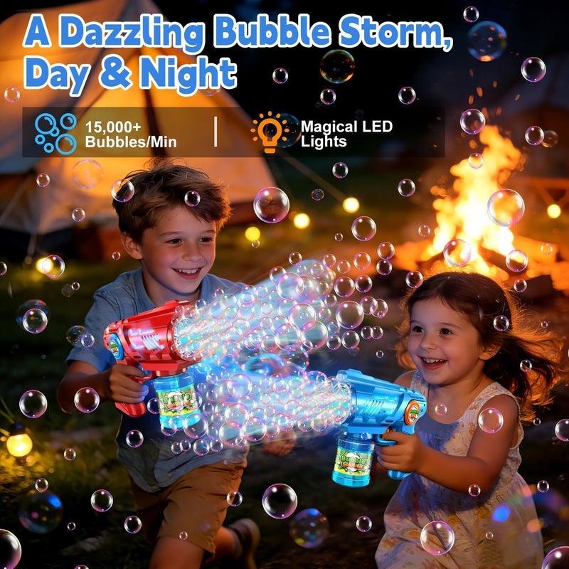 ROMINVIC Bubble Machine, Bubble Gun, Children's Soap Bubbles Machine: LED Electric Soap Bubbles with 100 ml Tank, Blue, Automatic Bubble Maker for Kids Shooter Party Toy - Image 4