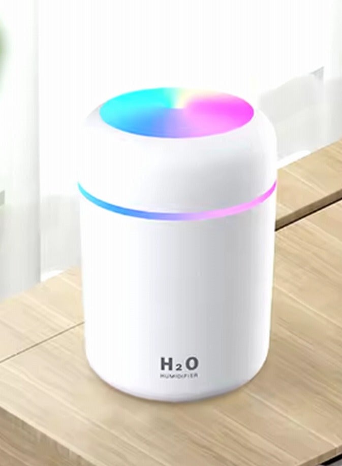 Small Humidifier Portable Electric Air Humidifier Aroma Diffuser Cool Mist Sprayer With Colorful Light For Home Car Office (White) - Image 1