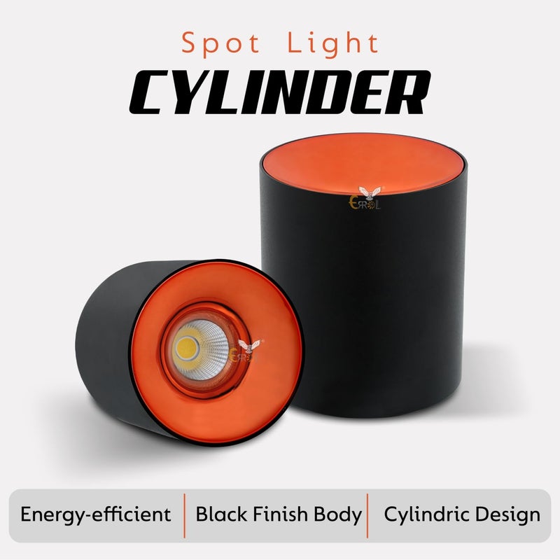Errol Errol 7 Watt Black Body Surface Cylinder Light Ceiling Mounted Spot Light Cylinder Light for Indoor Down Cob Light for BalconyRoomHallway ColorWarmwhite Pack of 4  - Image 3