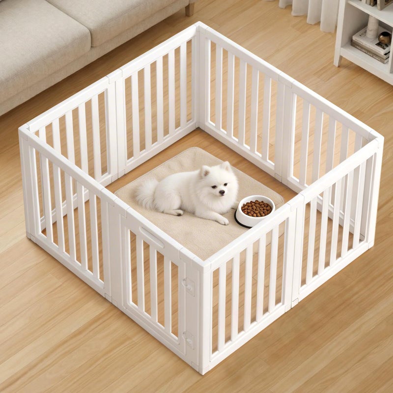 LoveTail Clear Dog Play Pen,Pet Playpen with Door,Easy to Clean and Install Puppy pens for Both Indoor and Outdoor use (White, 23.6 inch Height, 8 Panels) - Image 1