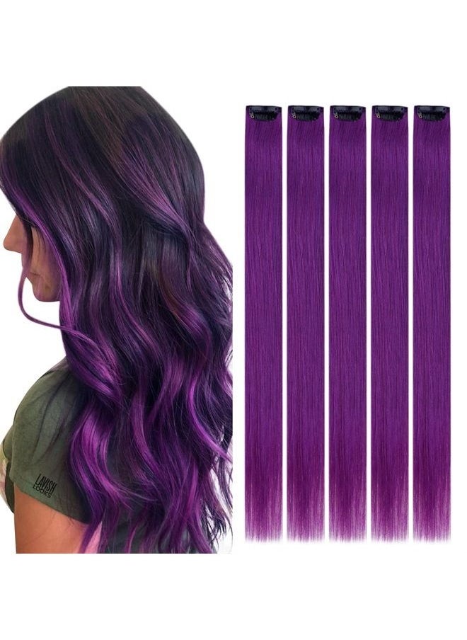 RUNATURE Purple Clip in Extensions Real Human Hair 20 Inch Long for Women Colored Clip in Double Weft Hair Extensions Remy Hair Invisible Purple Human Hair Extensions Clip in Natural Hair 25g 5pcs  - Image 1
