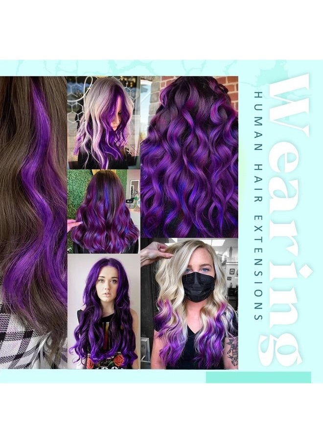 RUNATURE Purple Clip in Extensions Real Human Hair 20 Inch Long for Women Colored Clip in Double Weft Hair Extensions Remy Hair Invisible Purple Human Hair Extensions Clip in Natural Hair 25g 5pcs  - Image 2
