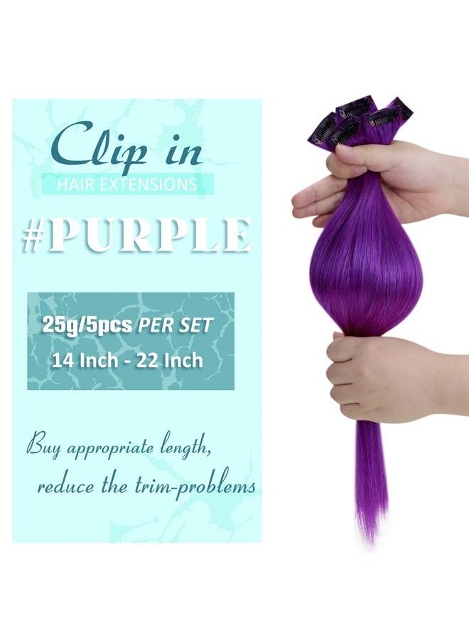 RUNATURE Purple Clip in Extensions Real Human Hair 20 Inch Long for Women Colored Clip in Double Weft Hair Extensions Remy Hair Invisible Purple Human Hair Extensions Clip in Natural Hair 25g 5pcs  - Image 4